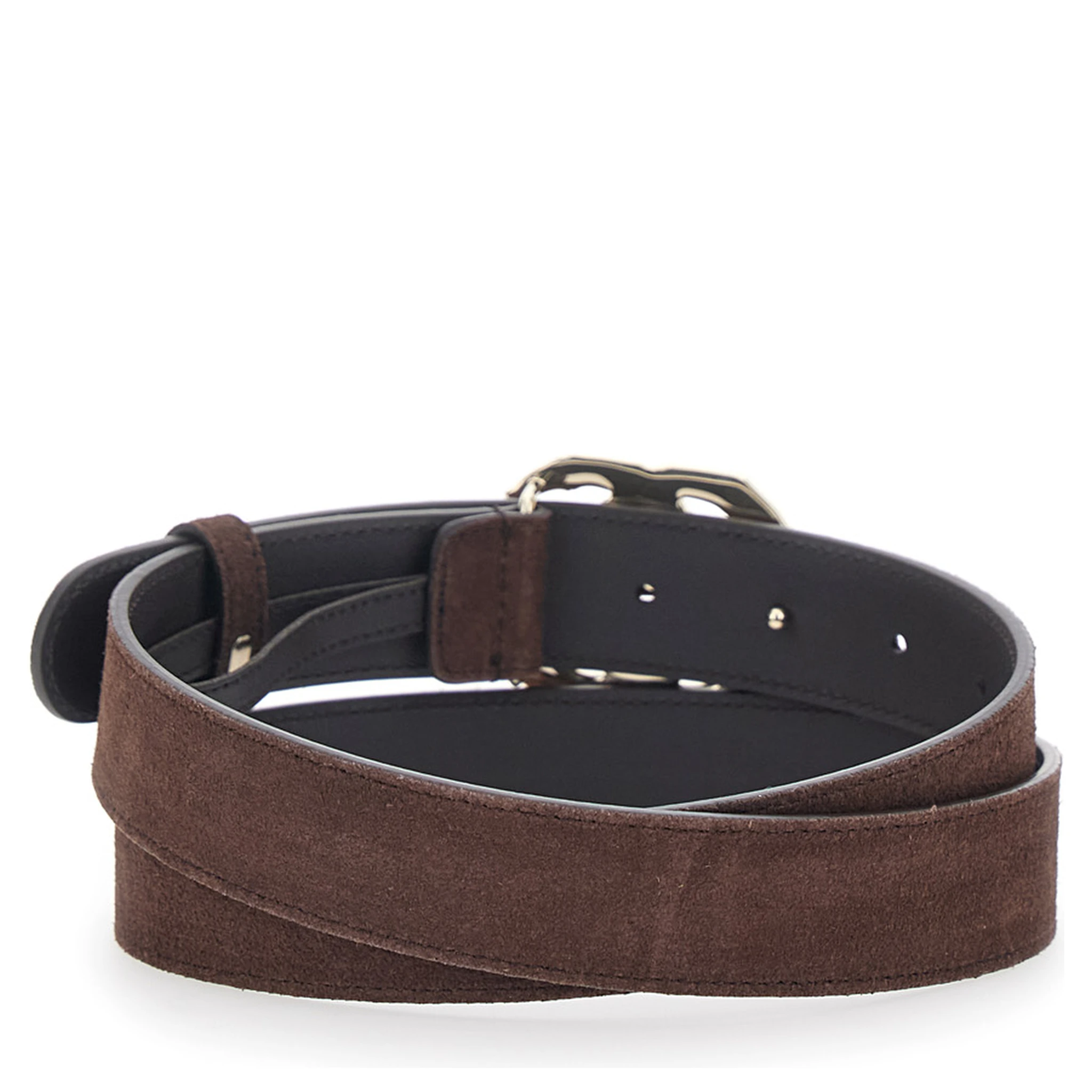 Brown Belt with GG Buckle Closure on the Front in Suede Woman