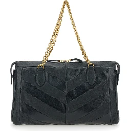 Panthea Black Shoulder Bag with VLogo Plaque on the Front and Panther Embellishment in Leather Woman
