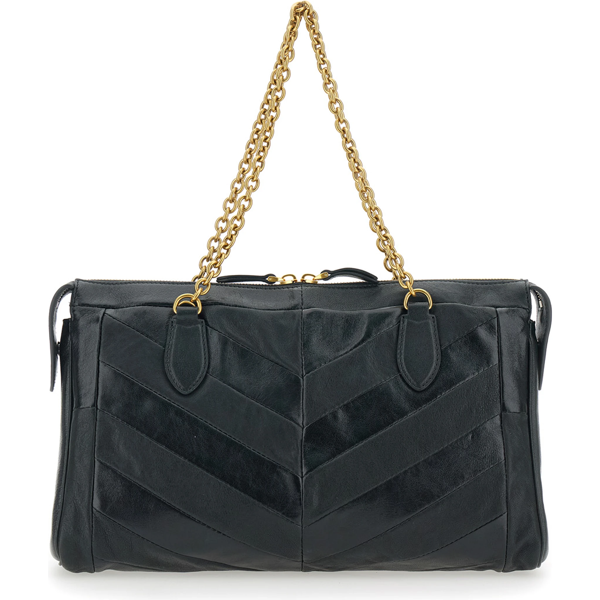 Panthea Black Shoulder Bag with VLogo Plaque on the Front and Panther Embellishment in Leather Woman