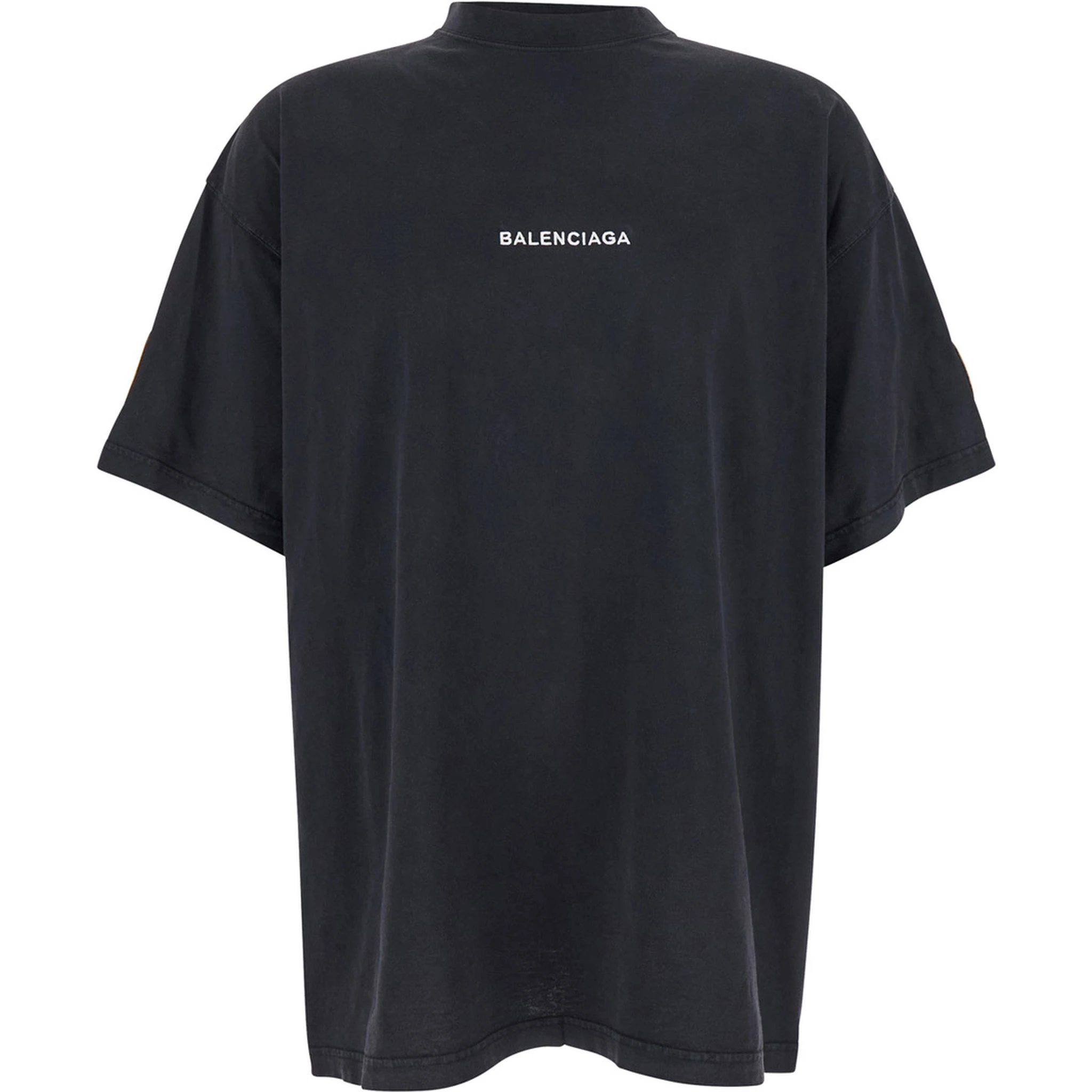 Black Crewneck T-Shirt with Logo Lettering on the Front and Logo Patch on the Sleeve in Cotton Man