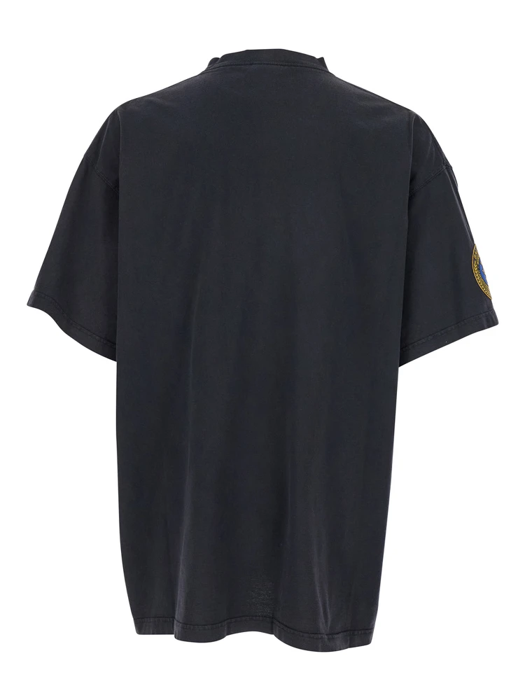 Black Crewneck T-Shirt with Logo Lettering on the Front and Logo Patch on the Sleeve in Cotton Man alternative