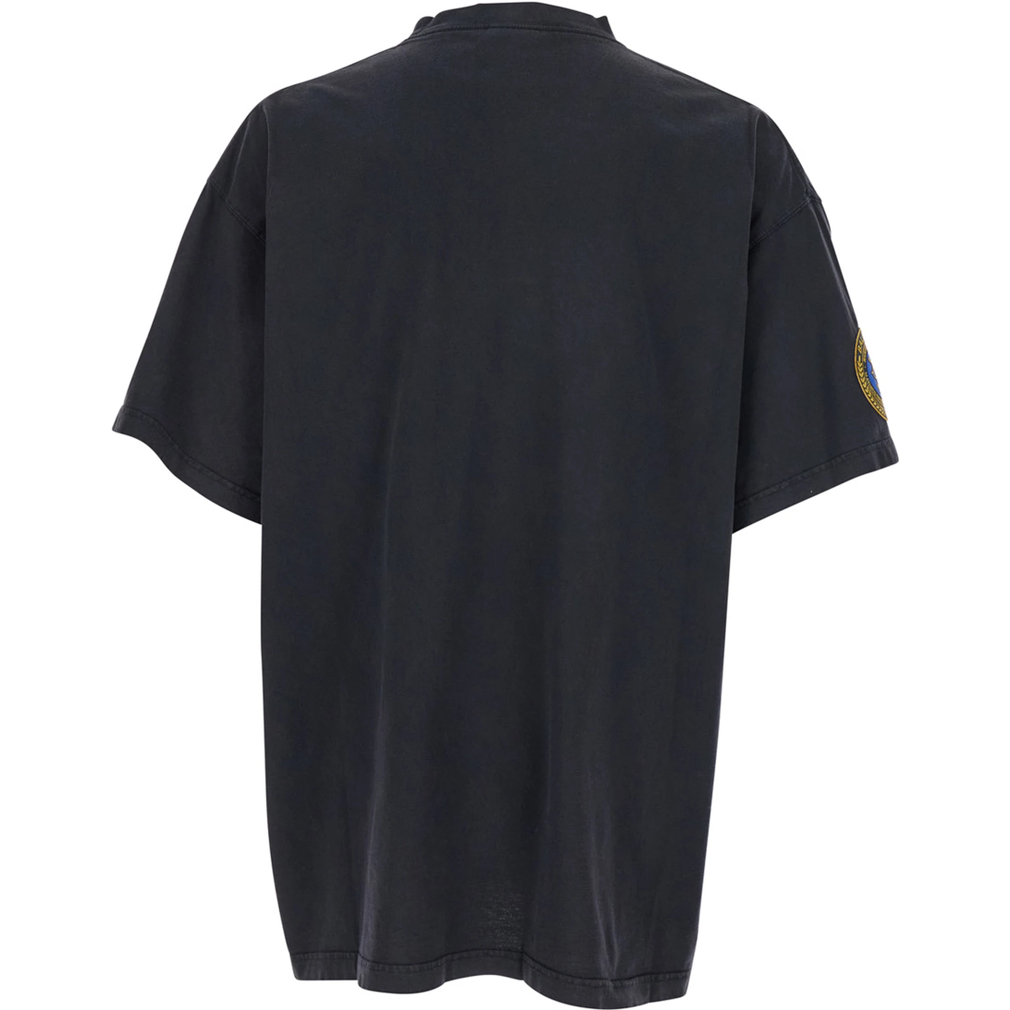 Black Crewneck T-Shirt with Logo Lettering on the Front and Logo Patch on the Sleeve in Cotton Man