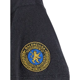 Black Crewneck T-Shirt with Logo Lettering on the Front and Logo Patch on the Sleeve in Cotton Man