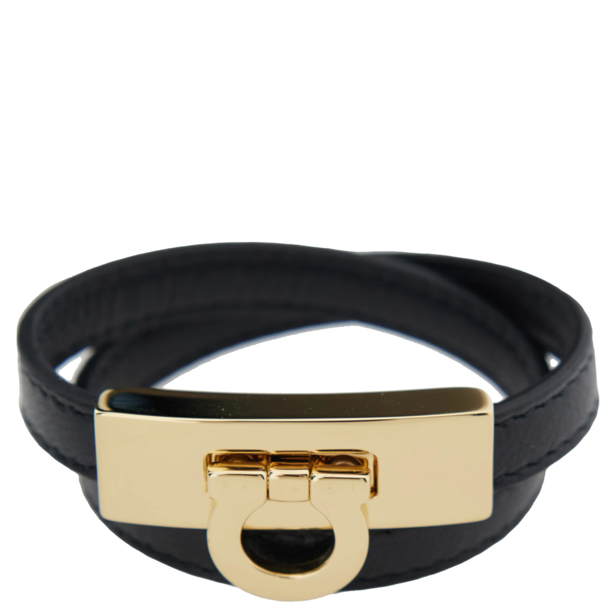 Gancini Black Double Twist Bracelet in Leather Woman