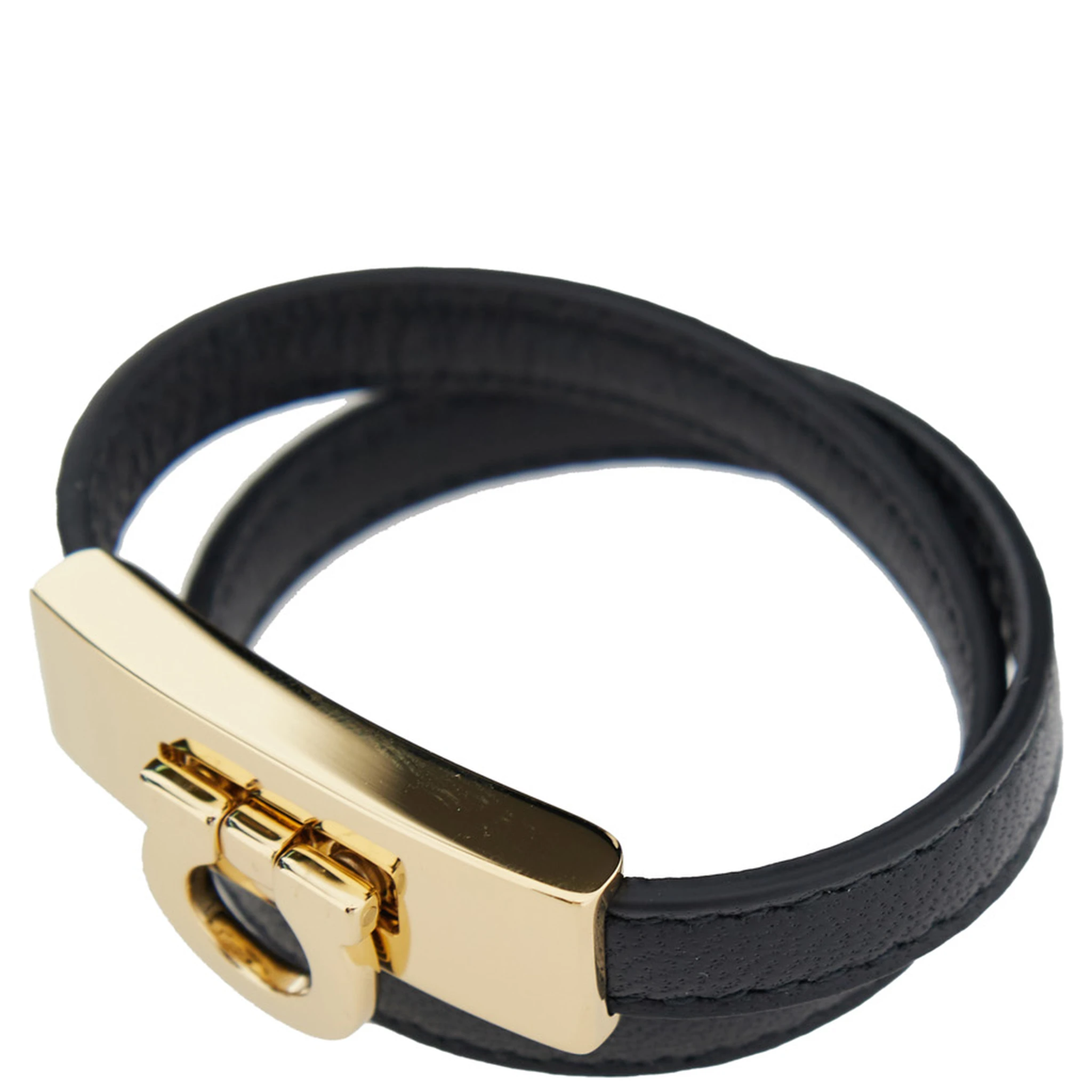 Gancini Black Double Twist Bracelet in Leather Woman