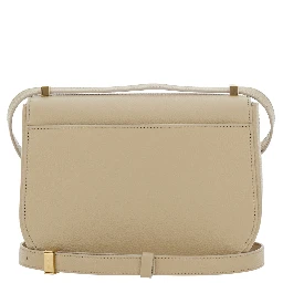 Beige Shoulder Bag with Metal Gancini Detail on the Front in Hammered Leather Woman