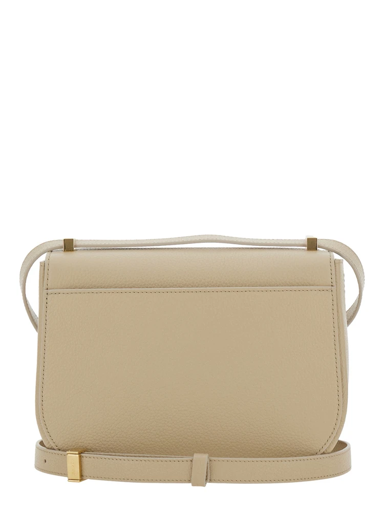 Beige Shoulder Bag with Metal Gancini Detail on the Front in Hammered Leather Woman alternative