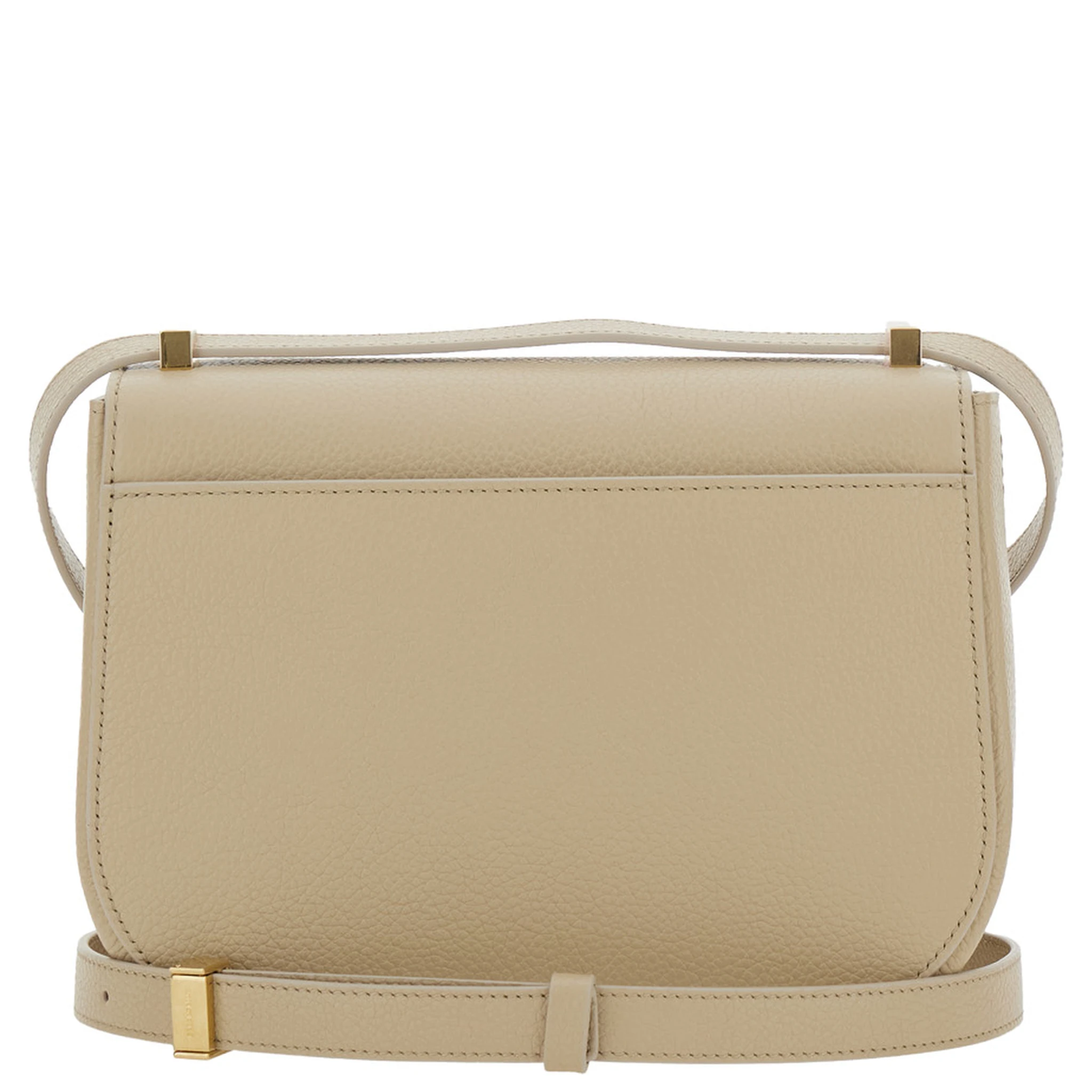 Beige Shoulder Bag with Metal Gancini Detail on the Front in Hammered Leather Woman