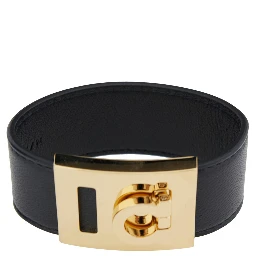 Hug Black Bracelet with Gancini Detail in Smooth Leather Woman