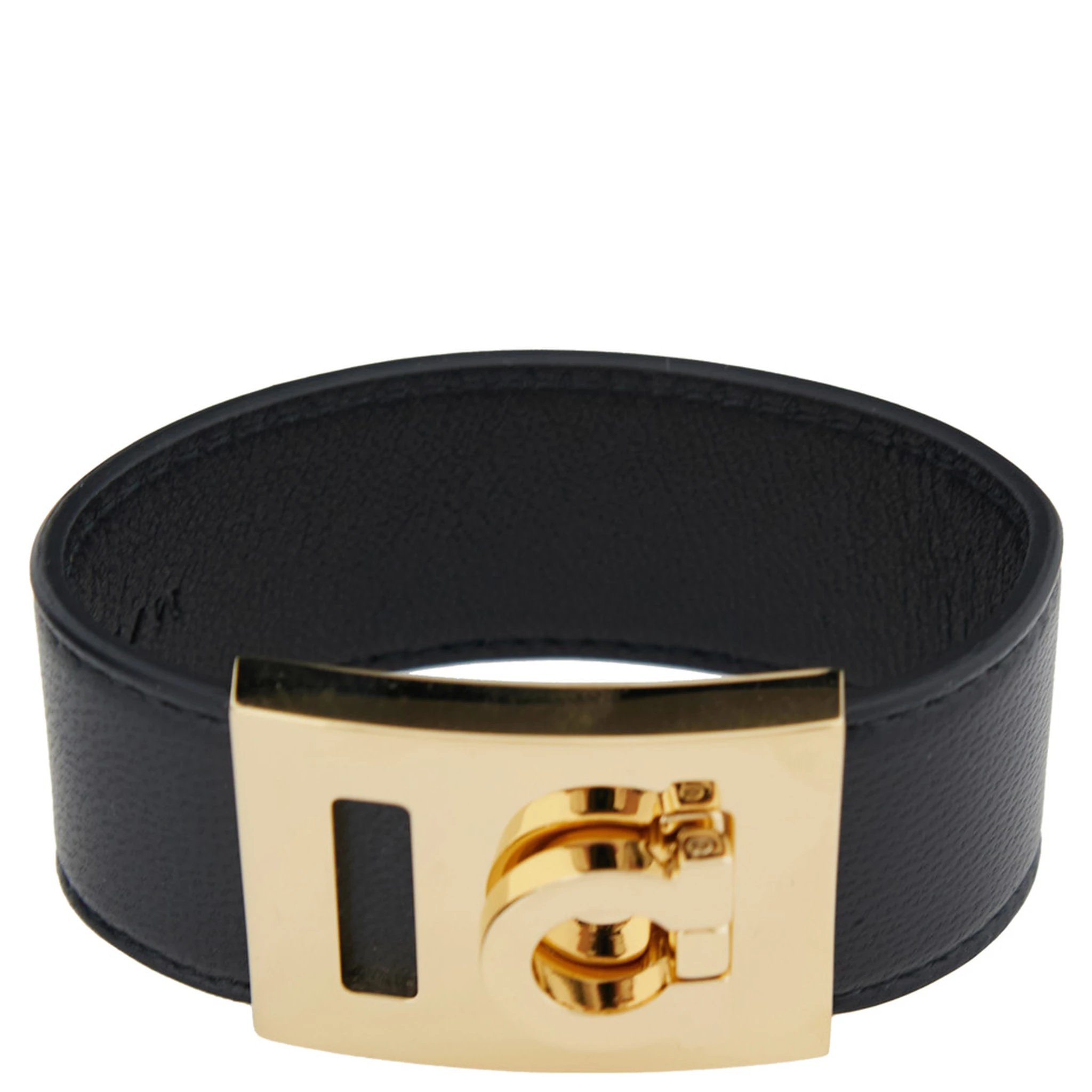 Hug Black Bracelet with Gancini Detail in Smooth Leather Woman