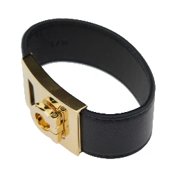 Hug Black Bracelet with Gancini Detail in Smooth Leather Woman