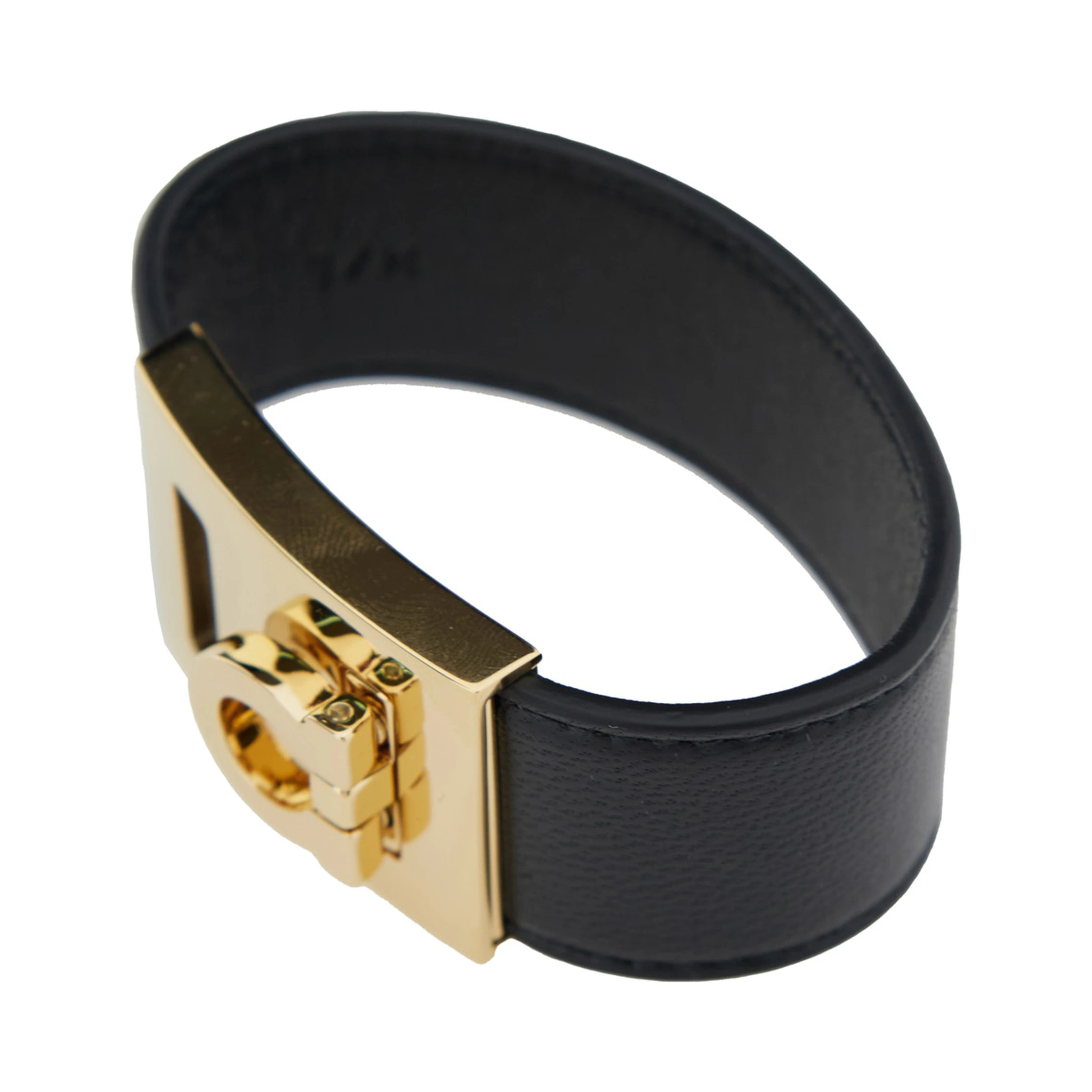Hug Black Bracelet with Gancini Detail in Smooth Leather Woman