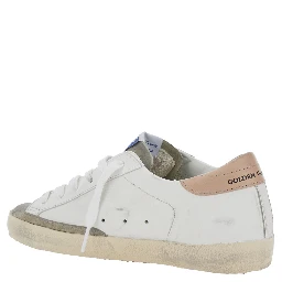 Superstar White Low Top Sneakers with Glittered Star Patch and Laminated Heel with Logo Lettering in Leather Woman