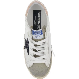 Superstar White Low Top Sneakers with Glittered Star Patch and Laminated Heel with Logo Lettering in Leather Woman