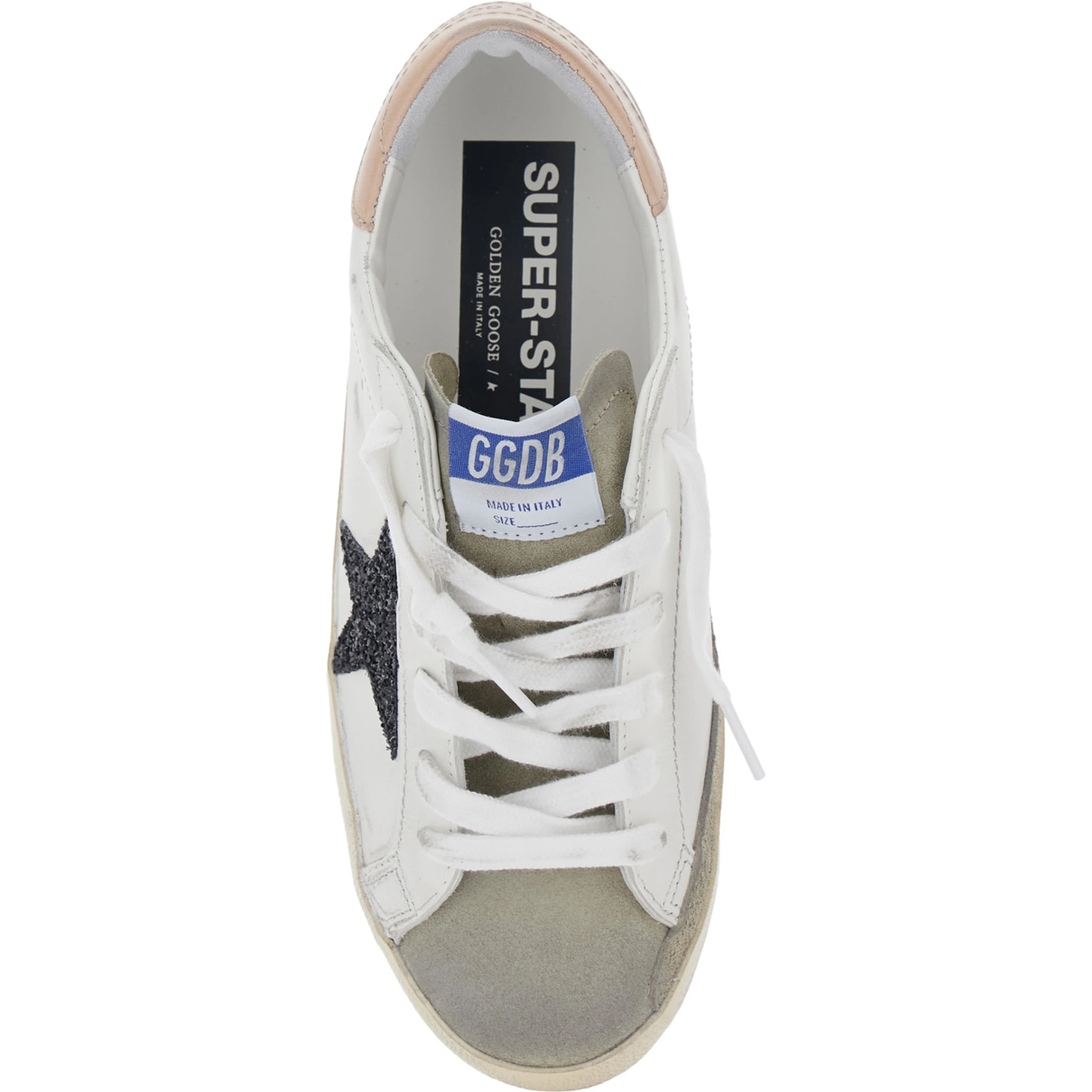 Superstar White Low Top Sneakers with Glittered Star Patch and Laminated Heel with Logo Lettering in Leather Woman