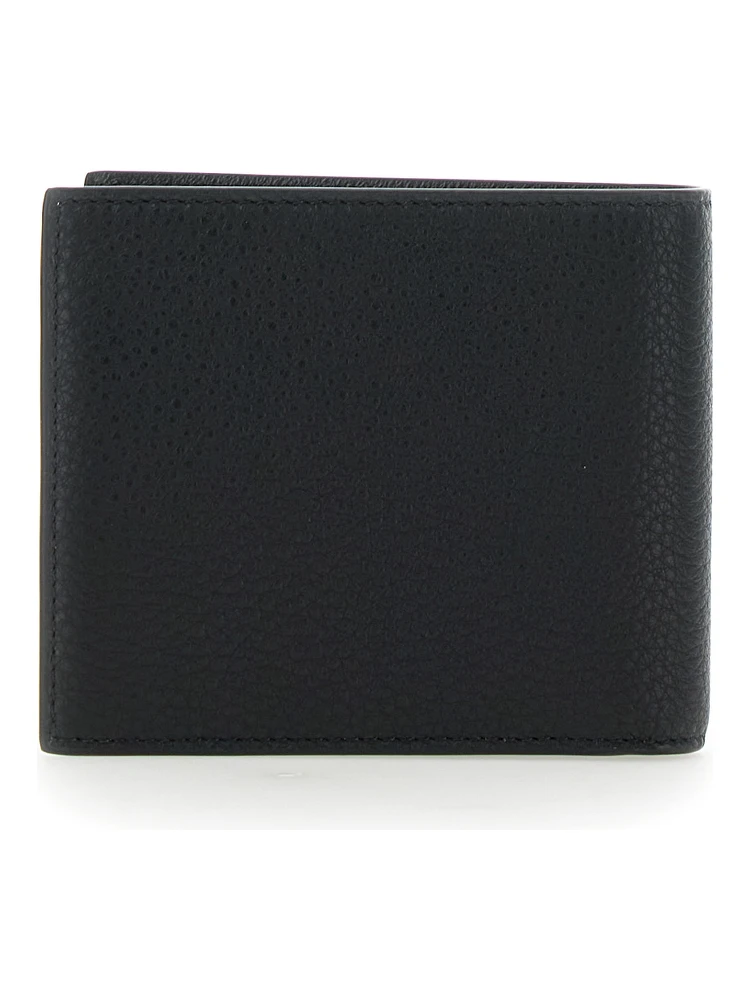Black Bi-Fold Wallet with Logo Lettering on the Front in Grained Leather Man alternative