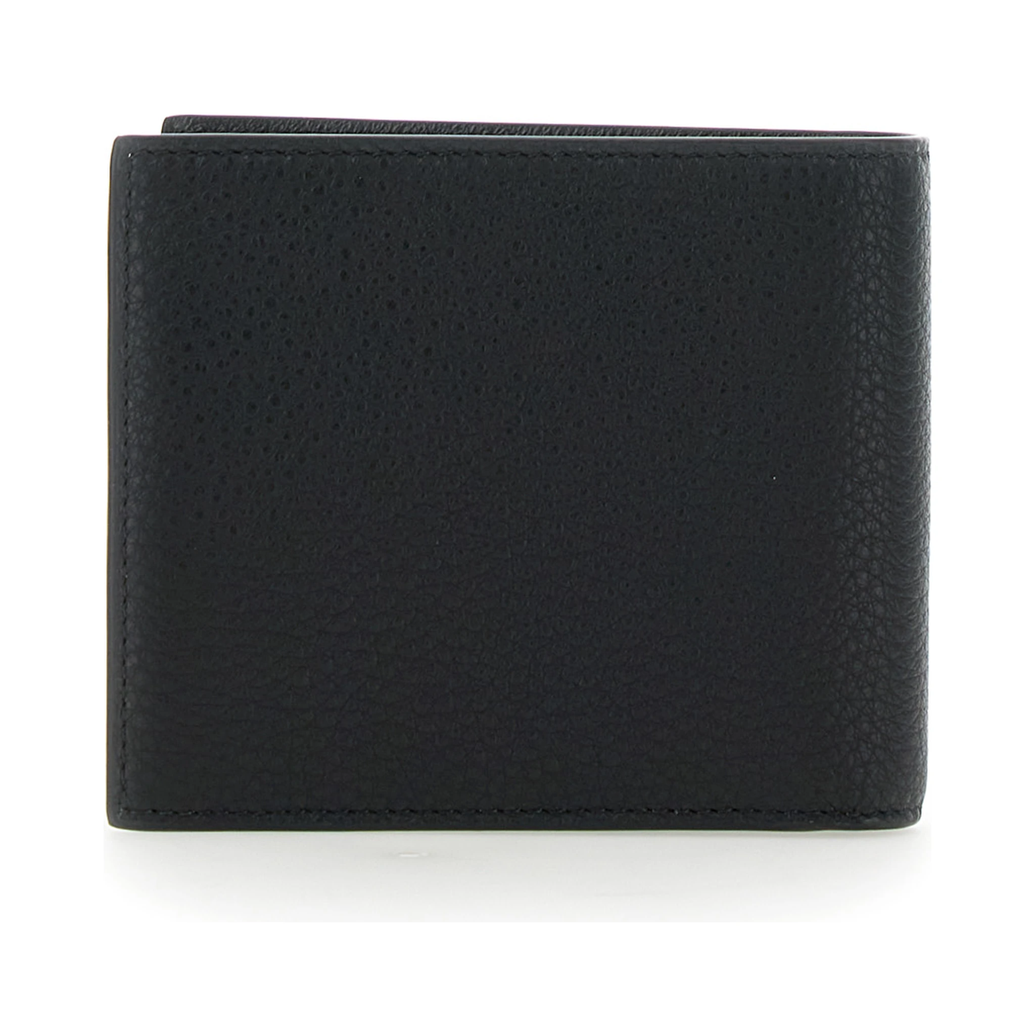 Black Bi-Fold Wallet with Logo Lettering on the Front in Grained Leather Man