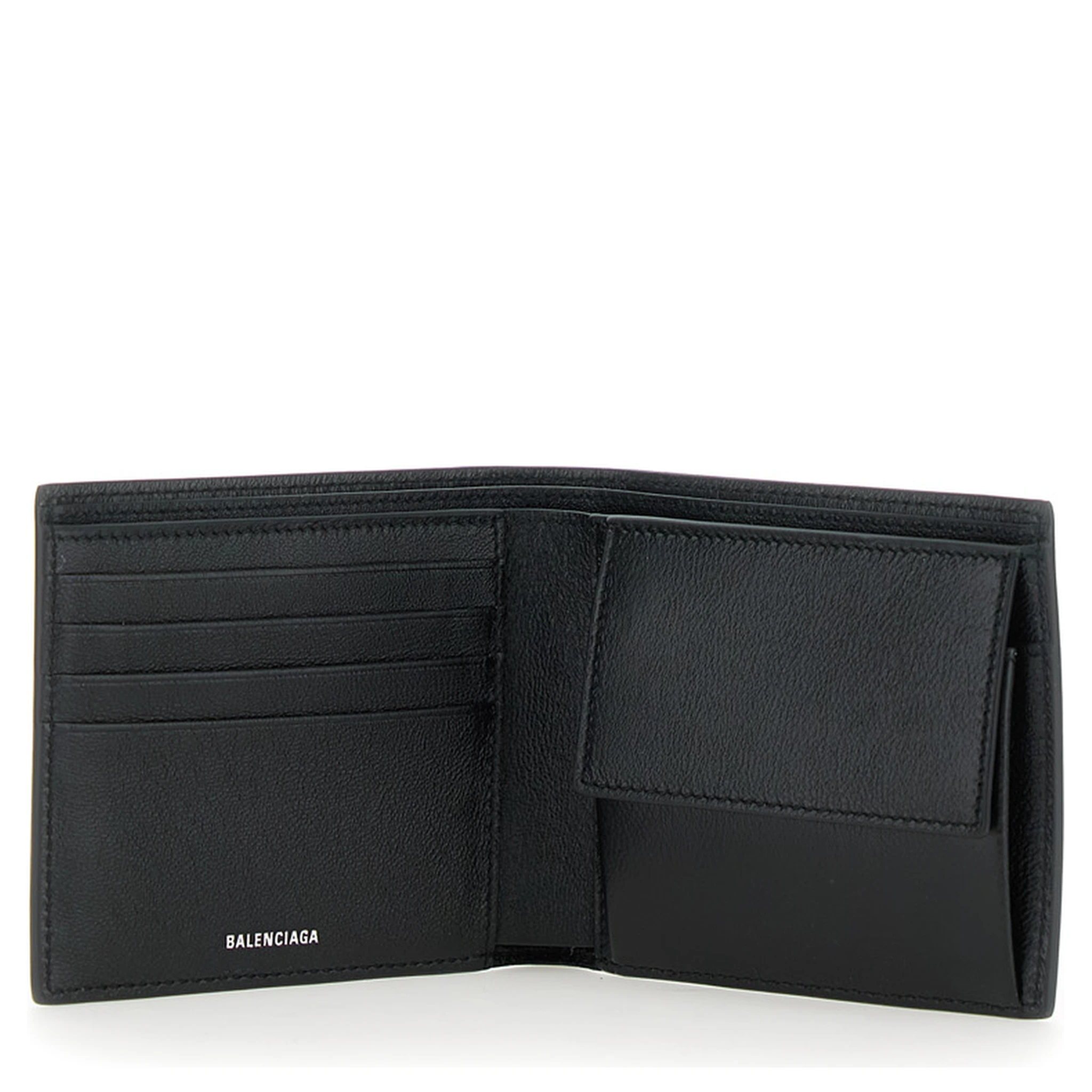 Black Bi-Fold Wallet with Logo Lettering on the Front in Grained Leather Man