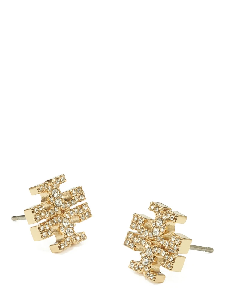 Kira Metallic Earings with Double T Motif and Crystal Embellishments in Gold Plated Brass Woman alternative