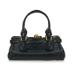 Paddington Black Shoulder Bag with Oversized Padlock and C-Shaped Buckles in Grainy Leather Woman
