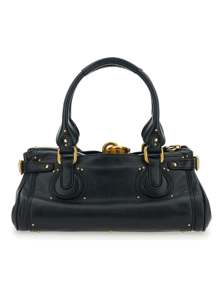 Paddington Black Shoulder Bag with Oversized Padlock and C-Shaped Buckles in Grainy Leather Woman alternative