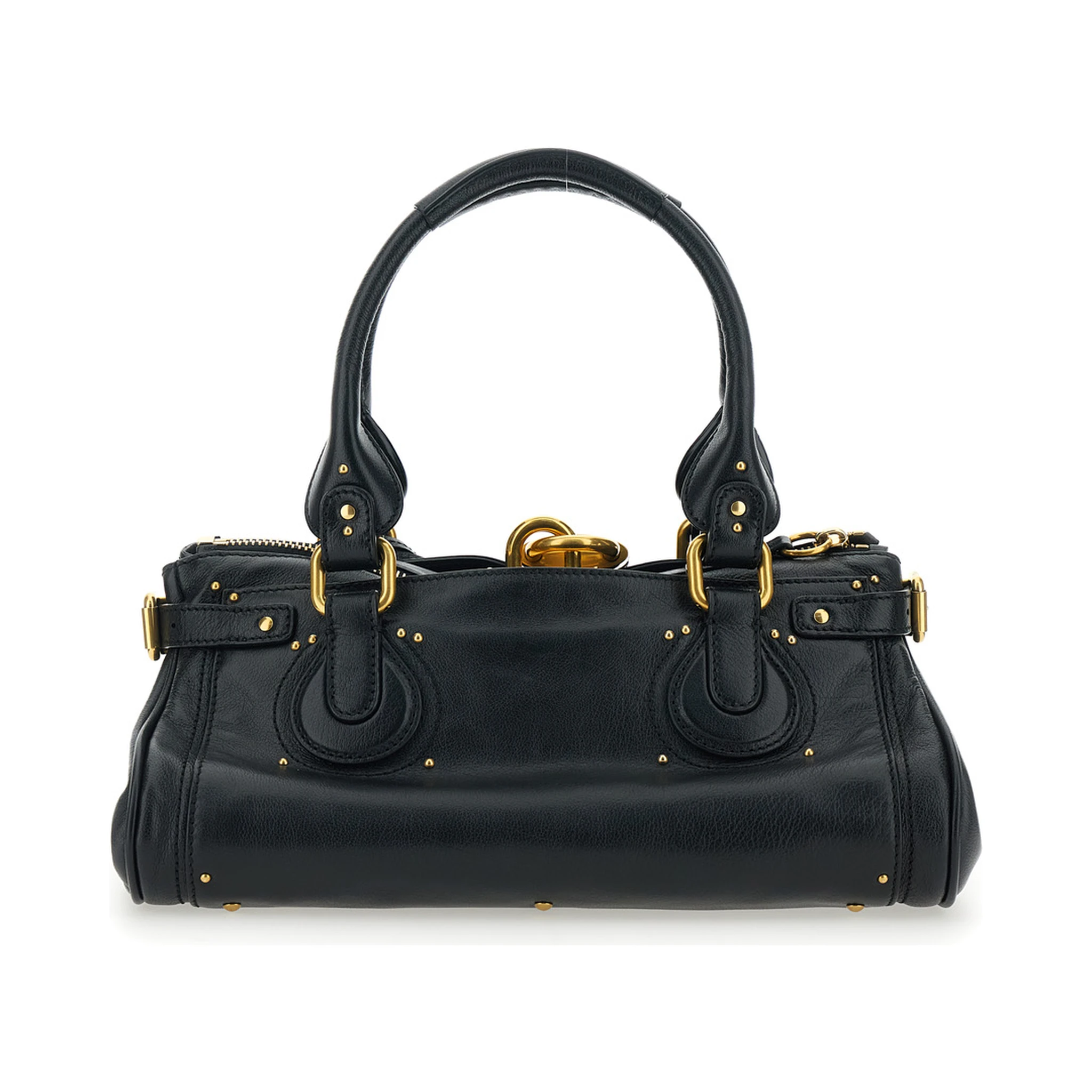 Paddington Black Shoulder Bag with Oversized Padlock and C-Shaped Buckles in Grainy Leather Woman