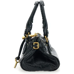 Paddington Black Shoulder Bag with Oversized Padlock and C-Shaped Buckles in Grainy Leather Woman