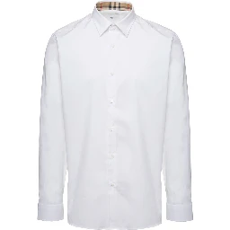 White Long Sleeve Shirt with Tonal Logo Embroidery in Stretch Cotton Man