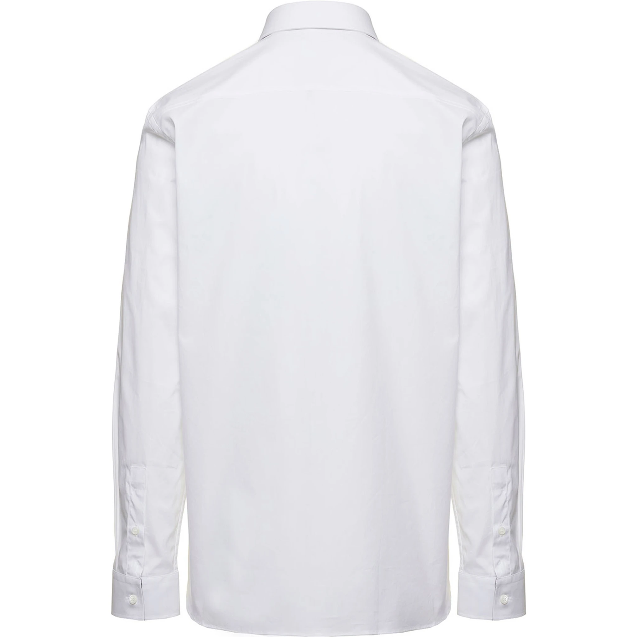 White Long Sleeve Shirt with Tonal Logo Embroidery in Stretch Cotton Man