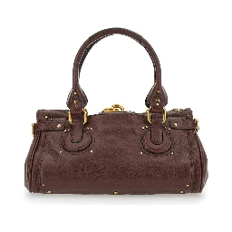 Paddington Brown Shoulder Bag with Oversized Padlock and C-Shaped Buckles in Grainy Leather Woman