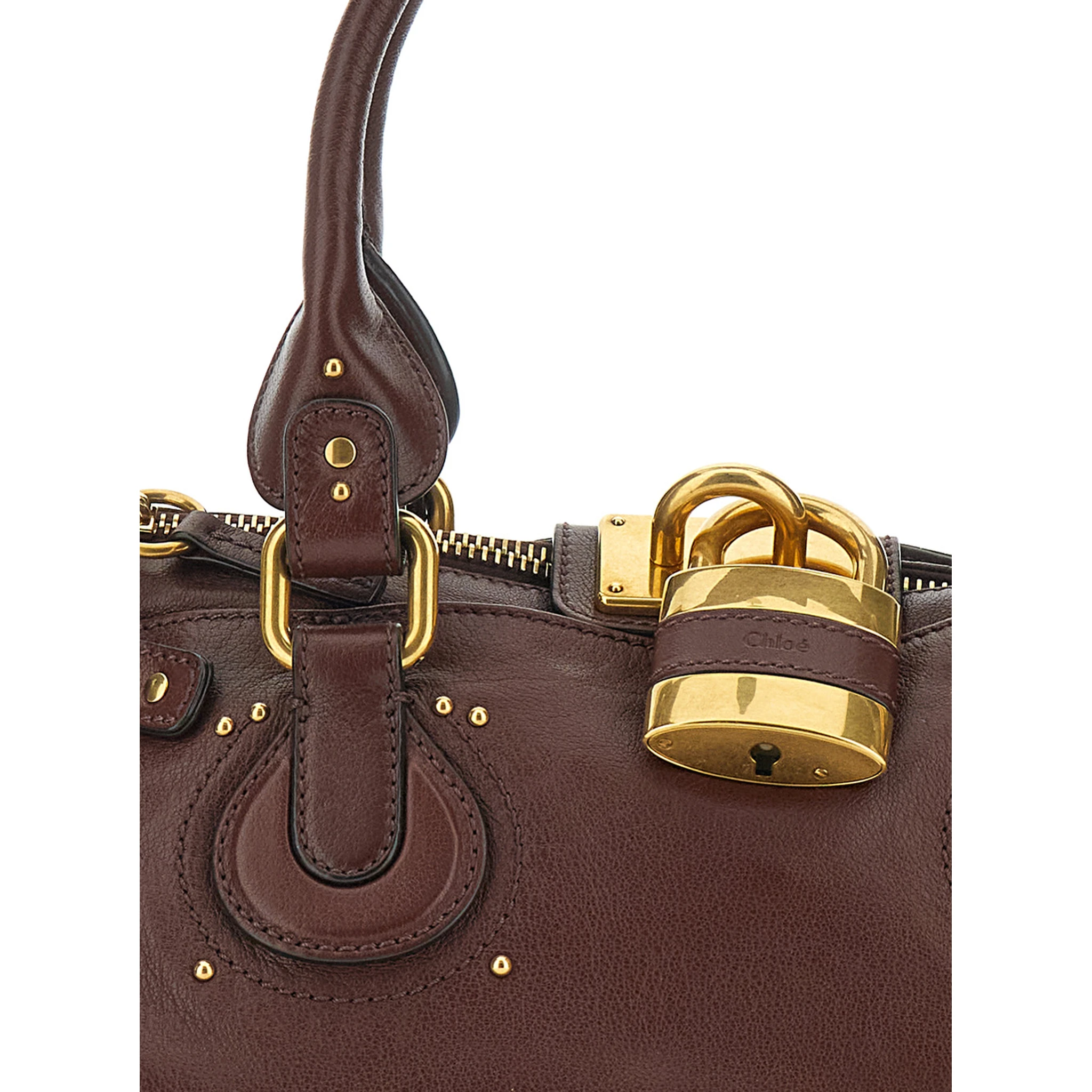 Paddington Brown Shoulder Bag with Oversized Padlock and C-Shaped Buckles in Grainy Leather Woman