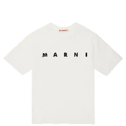 White Crewneck T-Shirt with Logo Lettering Print in Cotton Boy