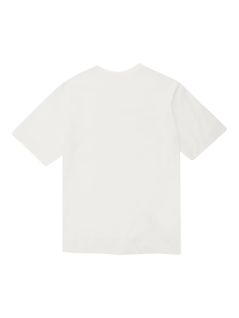 White Crewneck T-Shirt with Logo Lettering Print in Cotton Boy