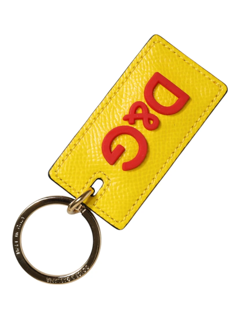 Yellow Calf Leather Logo Metal Ring Men Keychain Keyring