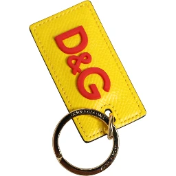 Yellow Calf Leather Logo Metal Ring Men Keychain Keyring