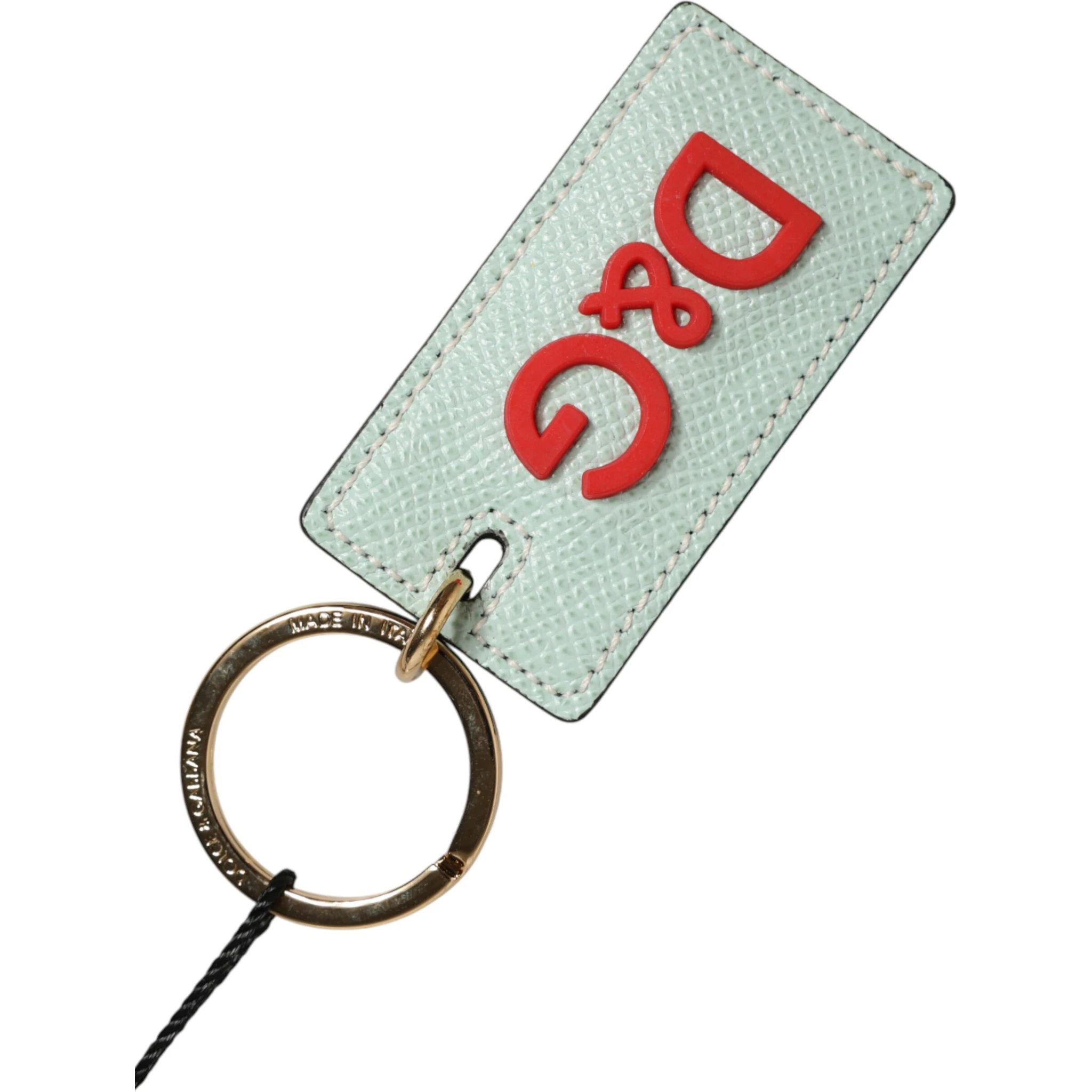 Mint Green Calf Leather Logo Metal Ring Keychain Keyring