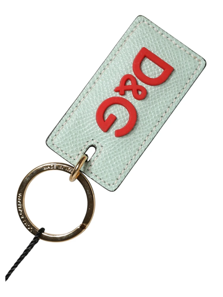 Mint Green Calf Leather Logo Metal Ring Keychain Keyring alternative