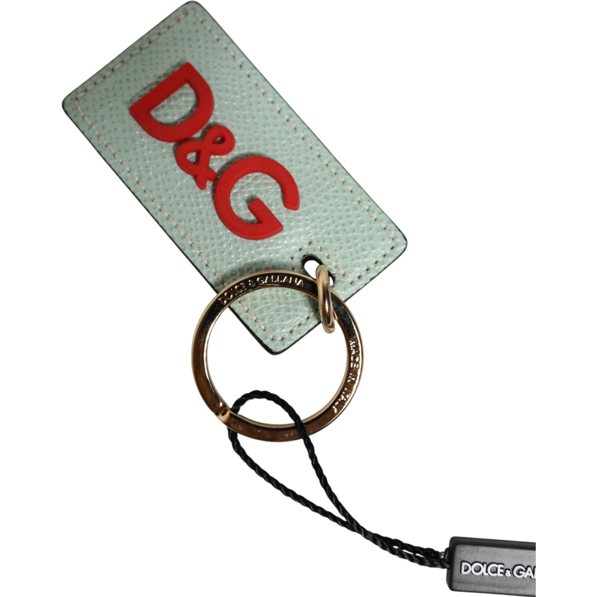 Mint Green Calf Leather Logo Metal Ring Keychain Keyring