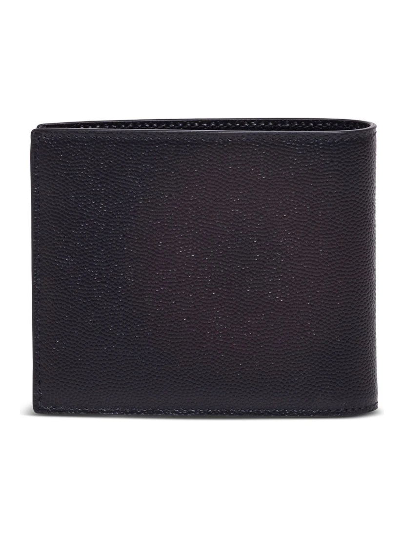 Saint Laurent Mans Bifold Black Leather Wallet with Logo