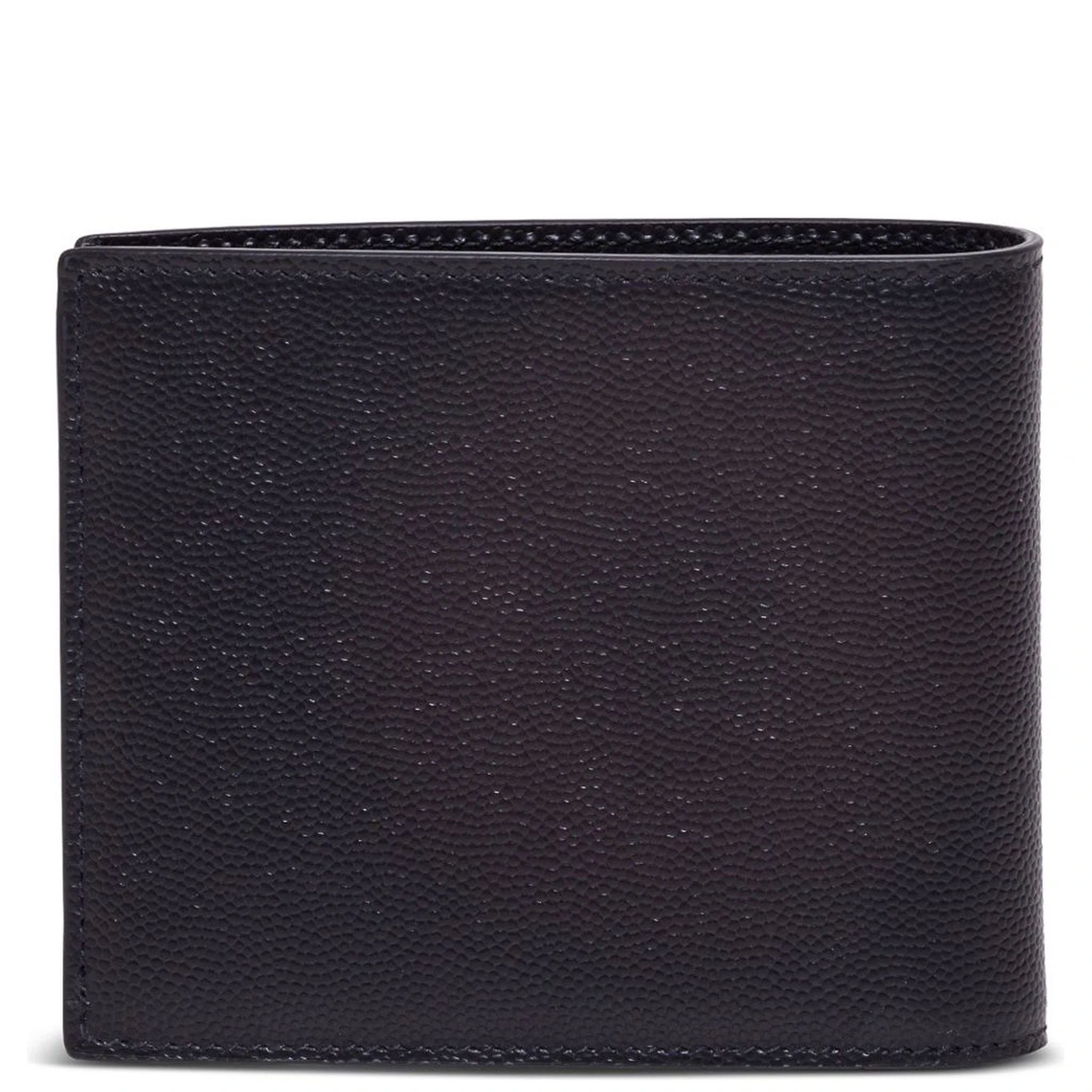 Saint Laurent Mans Bifold Black Leather Wallet with Logo