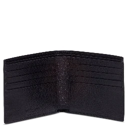Saint Laurent Mans Bifold Black Leather Wallet with Logo