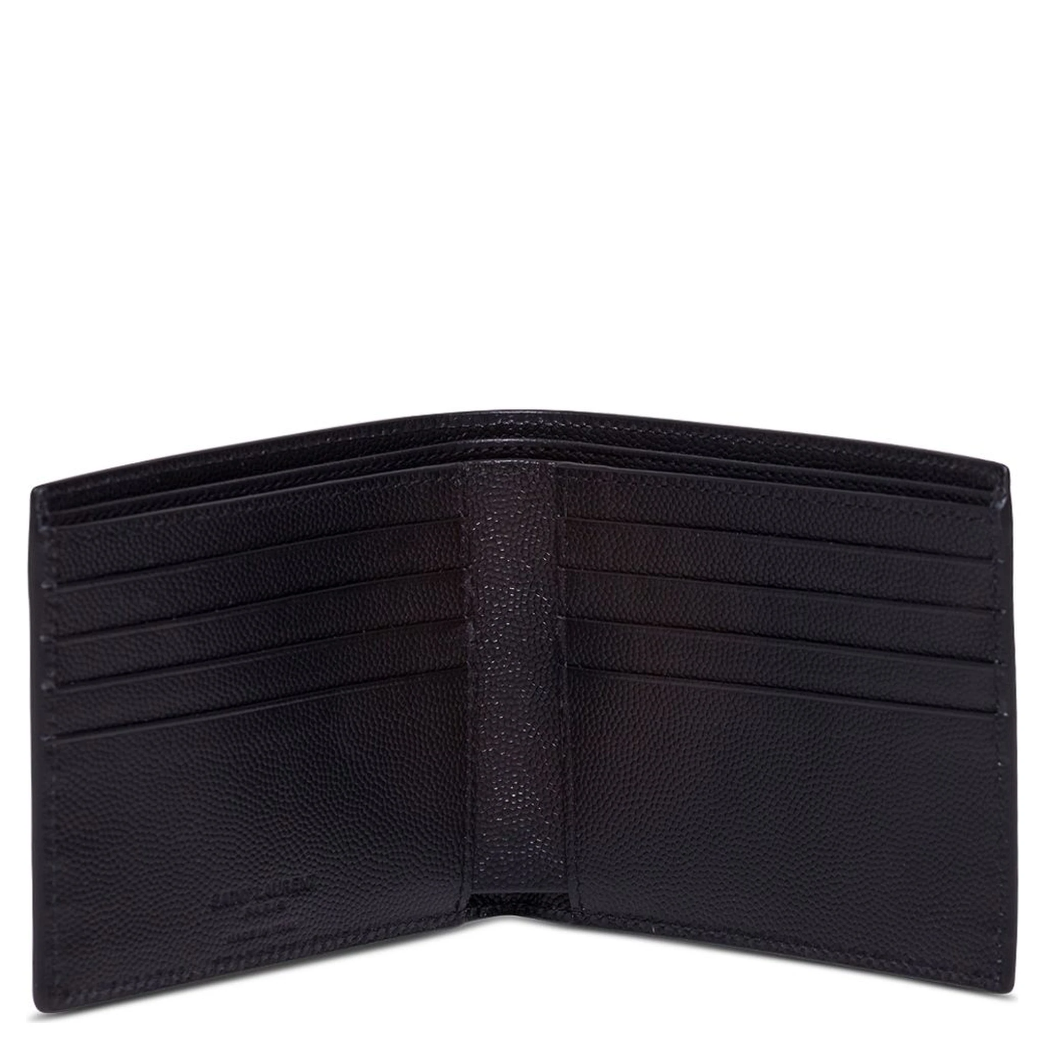 Saint Laurent Mans Bifold Black Leather Wallet with Logo