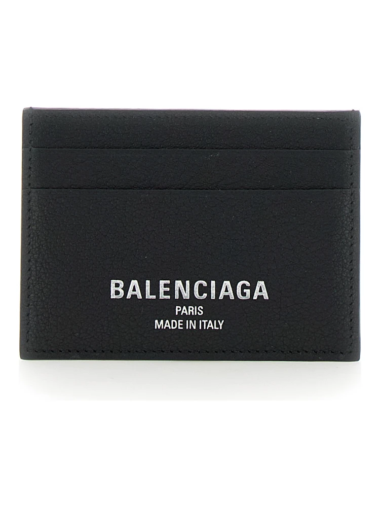 Black Card Holder with Logo Lettering on the Front in Grained Leather Man