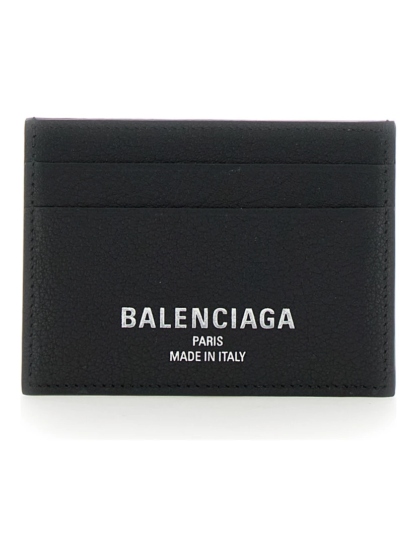 Black Card Holder with Logo Lettering on the Front in Grained Leather Man
