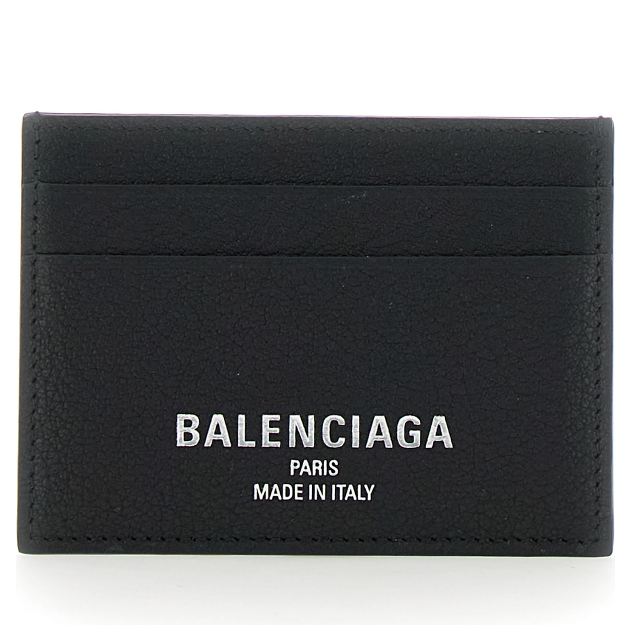 Black Card Holder with Logo Lettering on the Front in Grained Leather Man