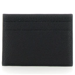 Black Card Holder with Logo Lettering on the Front in Grained Leather Man