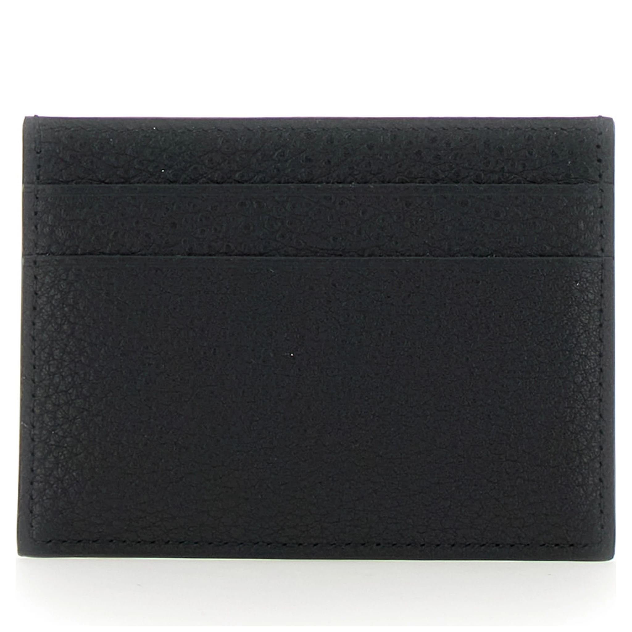 Black Card Holder with Logo Lettering on the Front in Grained Leather Man