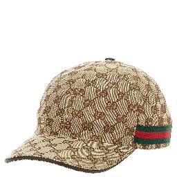 Beige Baseball Cap with Web Detail on the Side in GG Canvas Man