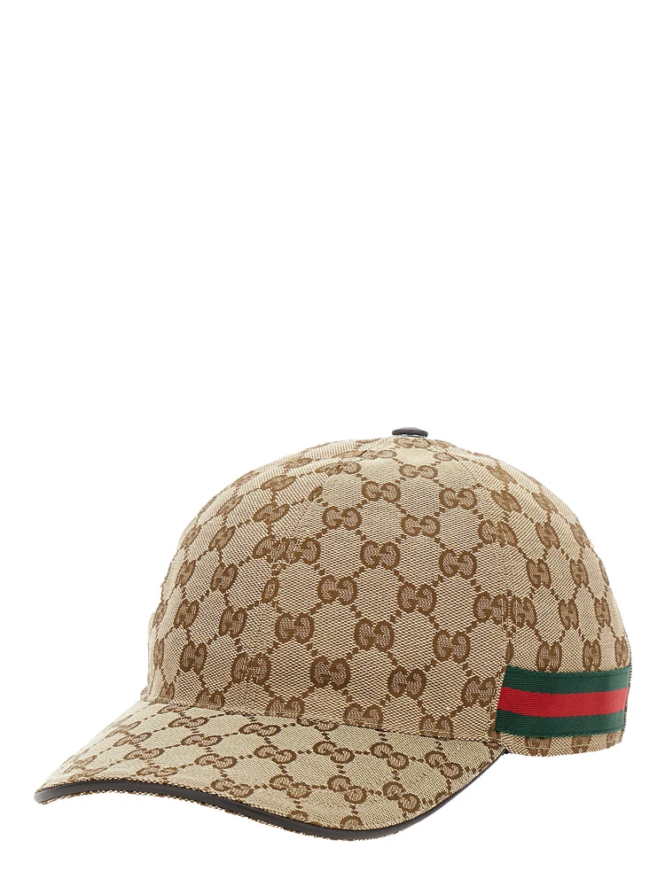 Beige Baseball Cap with Web Detail on the Side in GG Canvas Man