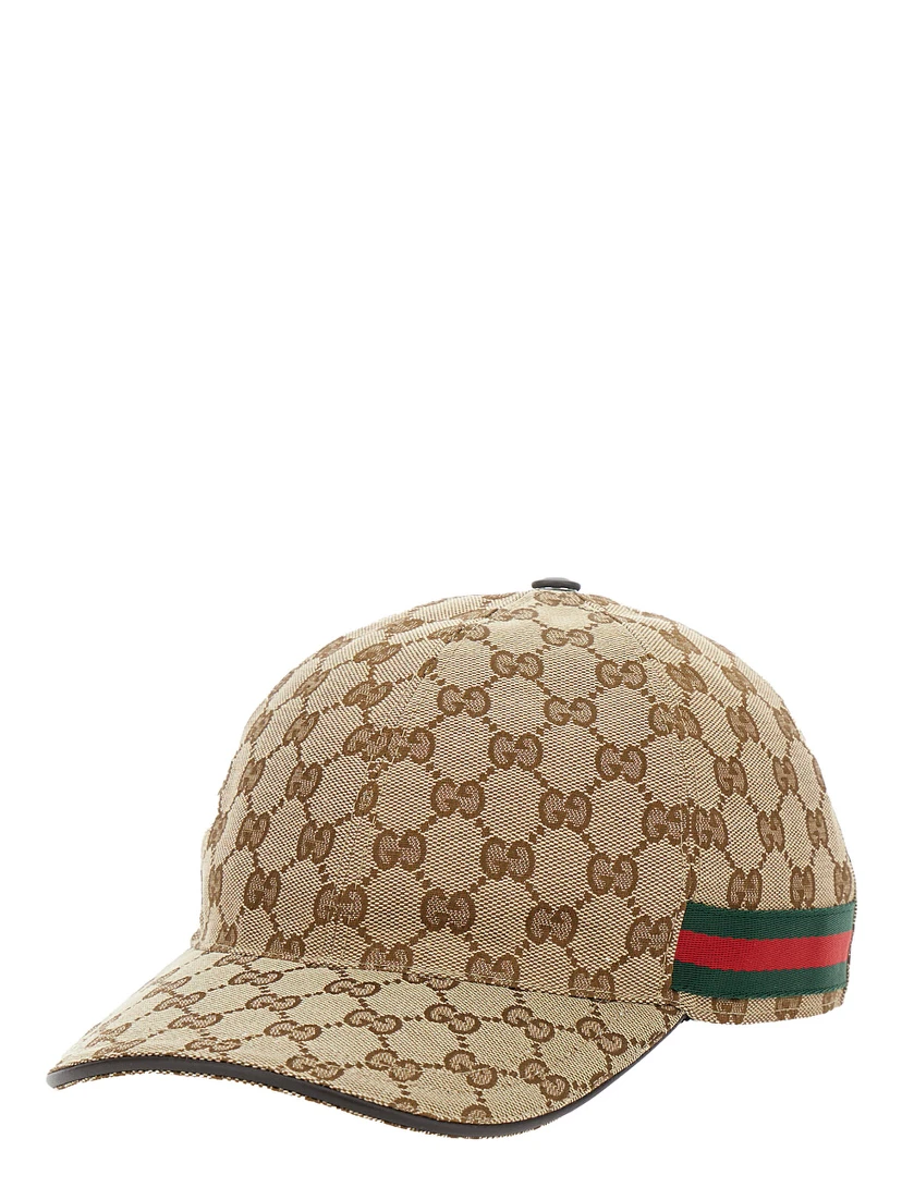 Beige Baseball Cap with Web Detail on the Side in GG Canvas Man